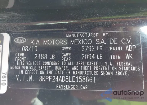 2020 Kia Forte Lxs from USA, damaged, VIN 3KPF24AD8LE158661
